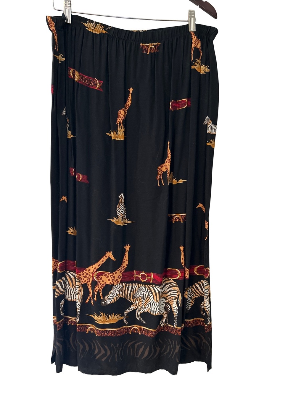NWT Vintage Teddi Woman Safari Animal Print Maxi Skirt 1X Rayon Zebra Giraffe